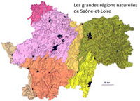 Carte des grandes régions naturelles de Saône-et-Loire. INRA 2005 en grand format (nouvelle fenêtre)