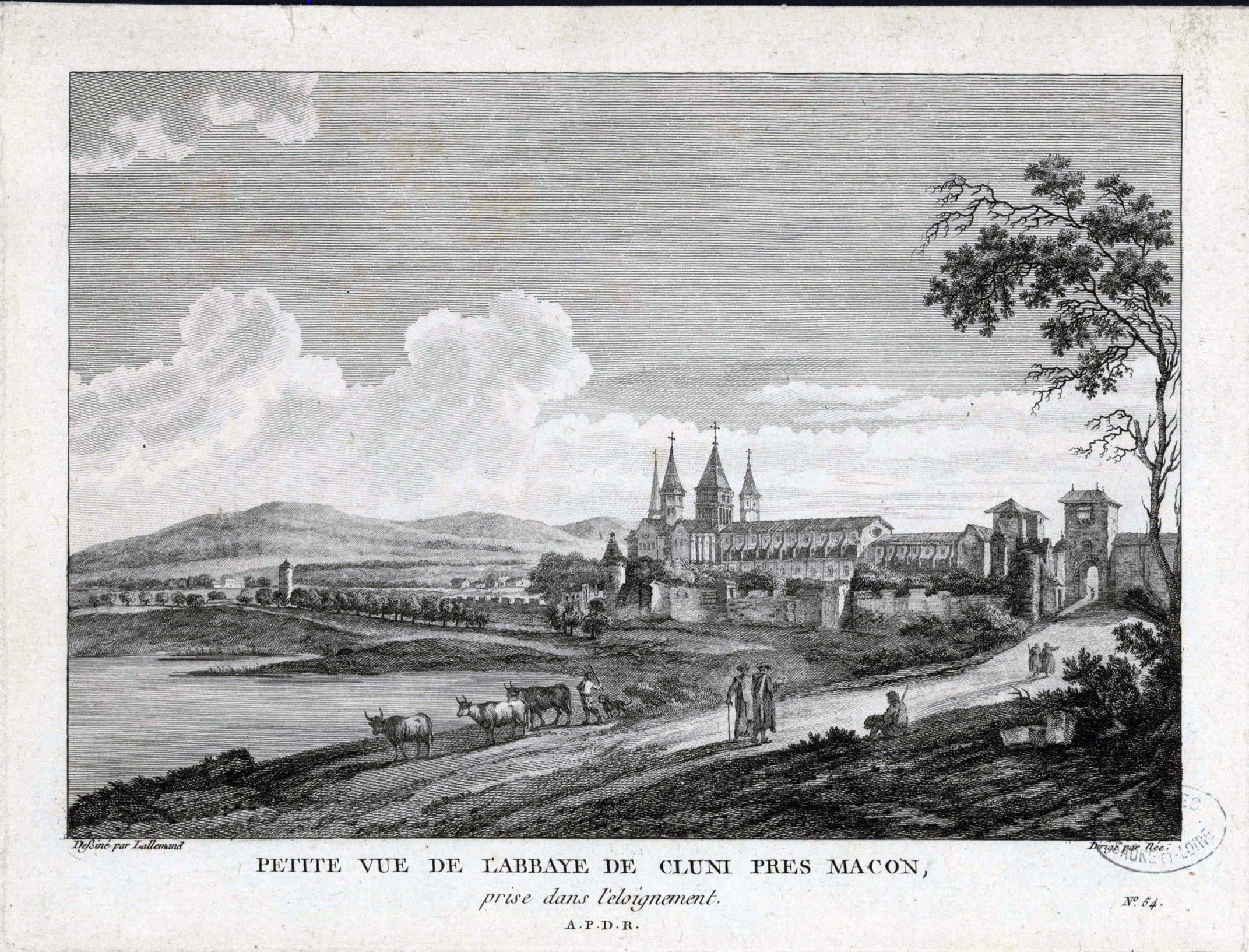 J.B. Lallemand, Petite vue de Cluny, XVIIIe siècle © Archives départementales de Saône-et-Loire, 2 Fi 1/138 en grand format (nouvelle fenêtre)