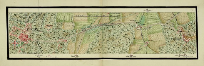 Atlas général des routes de la province de Bourgogne : route n° 40 de Buxy à Givry par Saint-Désert, seconde moitié du XVIIIe siècle  en grand format (nouvelle fenêtre)