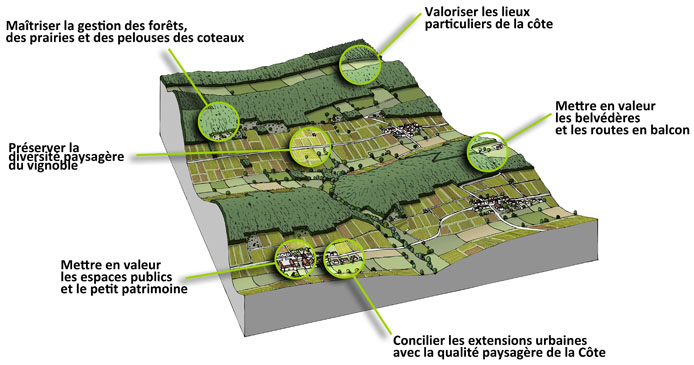 Côte Mâconnaise bloc-diagramme enjeux paysagers en grand format (nouvelle fenêtre)