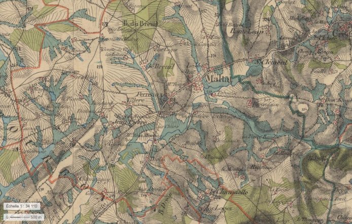 Collines du Bourbonnais carte d'Etat-Major 1860 en grand format (nouvelle fenêtre)