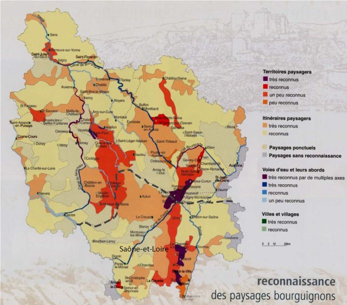 Carte extraite de la présentation « Paysages de Bourgogne : perception et représentation ». La limite et le nom du département ont été ajoutés.   en grand format (nouvelle fenêtre)
