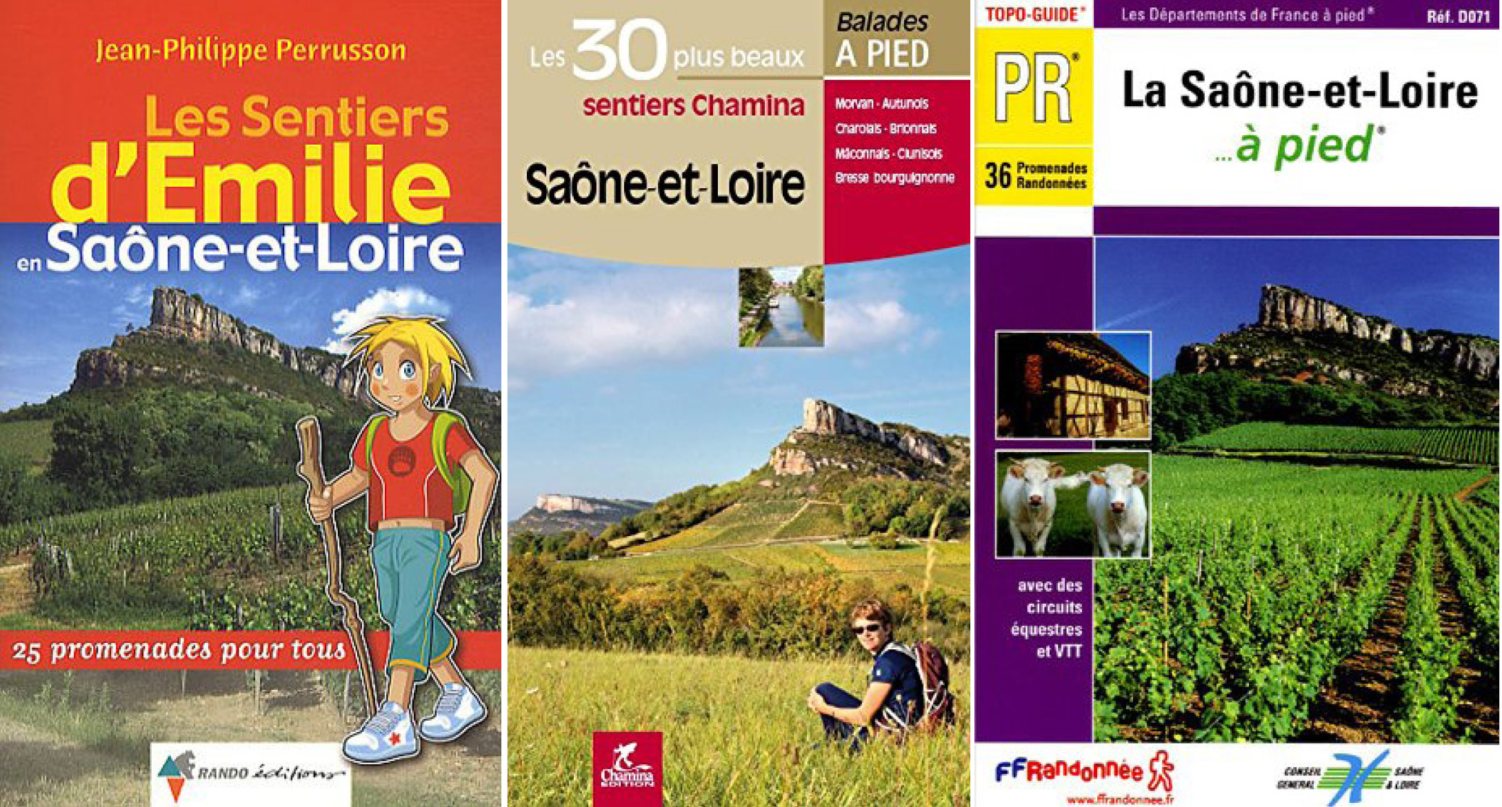 Trois guides de randonnée associant Roche de Solutré et Saône-et-Loire