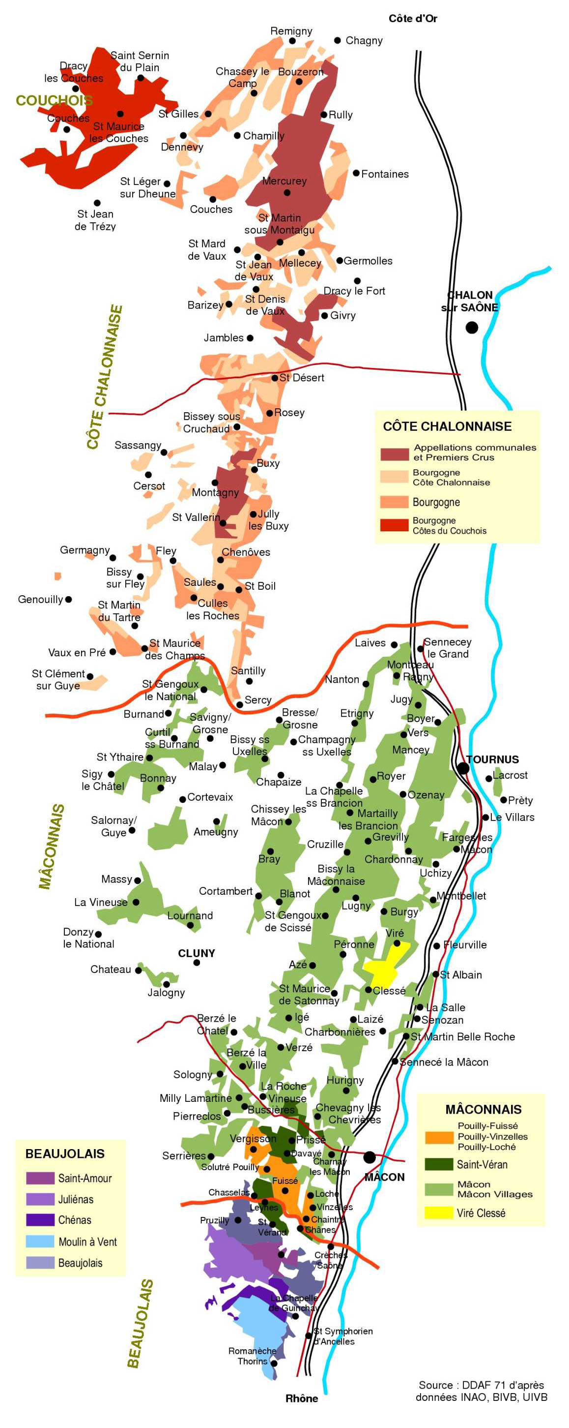 Aires d'appelation de Säone-et-Loire
