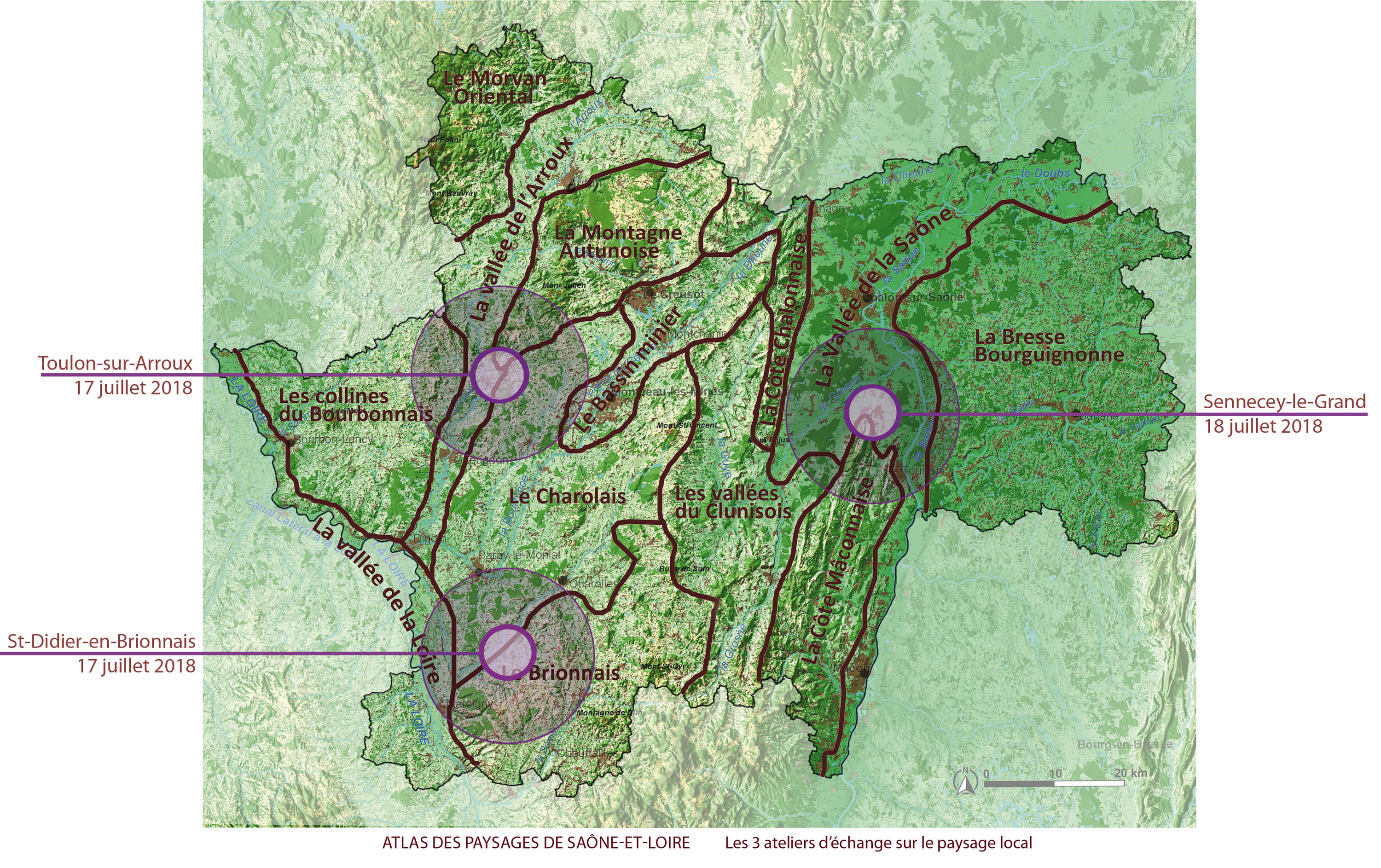 Localisation des ateliers d’échange sur le paysage