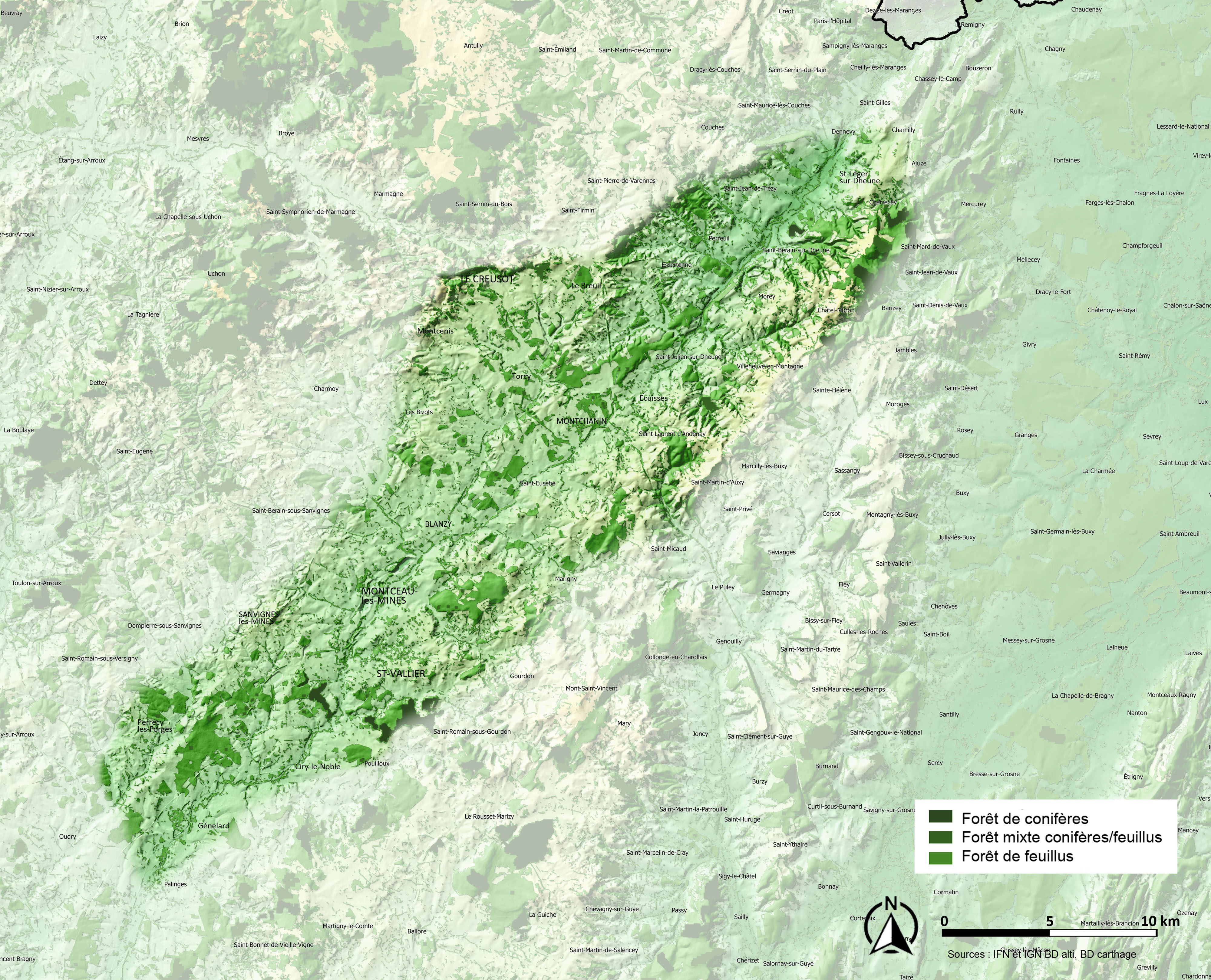 Bassin Minier carte arbre et forêt