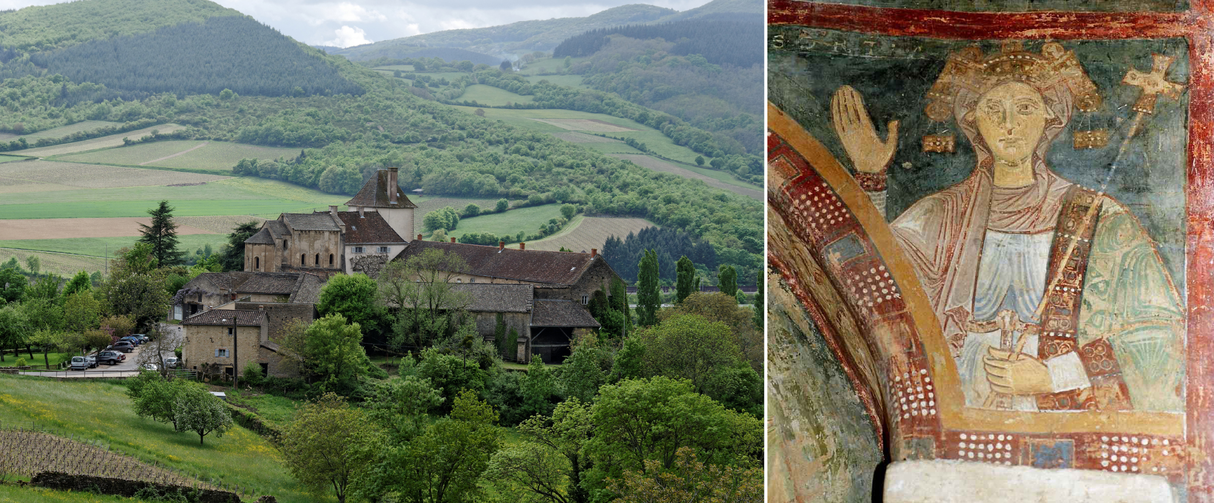 Berzé-la-Ville, la chapelle des Moines, 2013 ; Détail d’une des fresques du XIIe siècle présente dans la chapelle