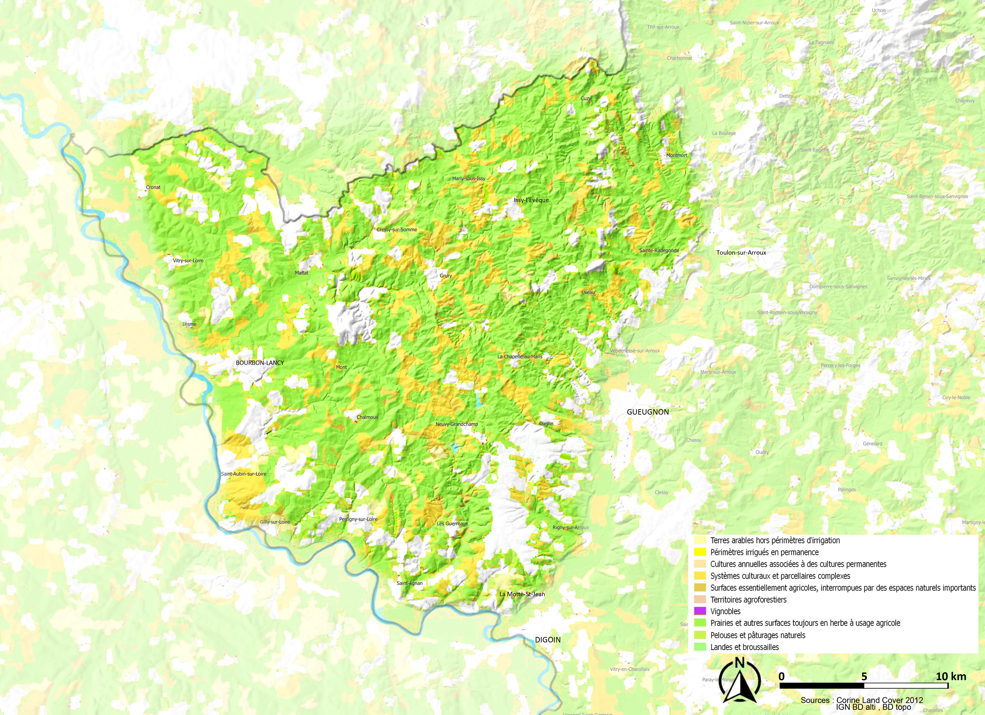 Collines du Bourbonnais carte agriculture