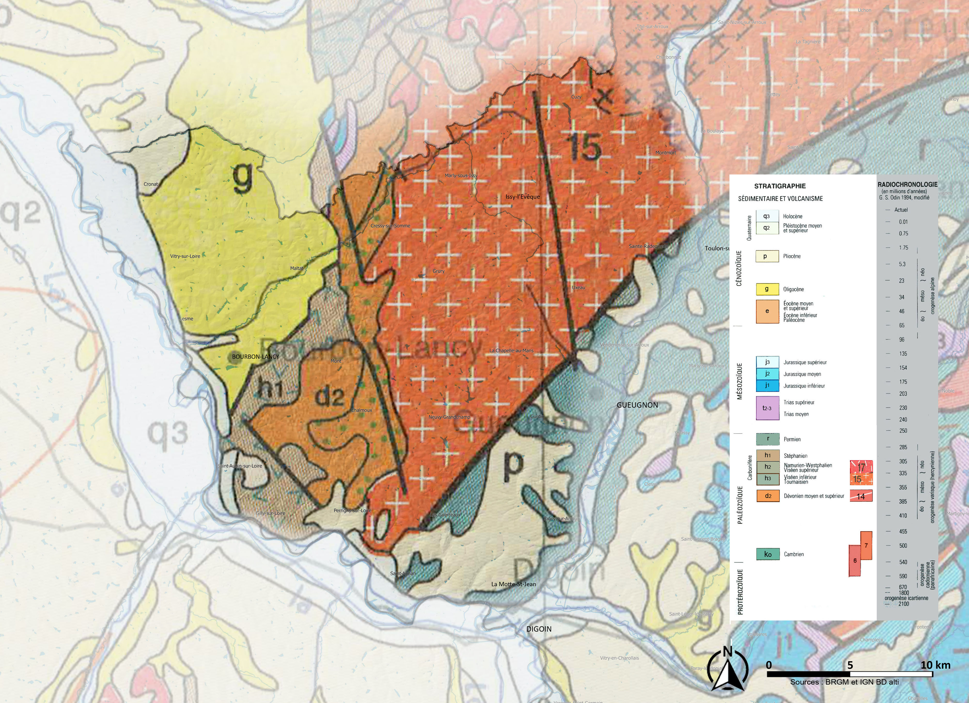 Collines du Bourbonnais carte géologique