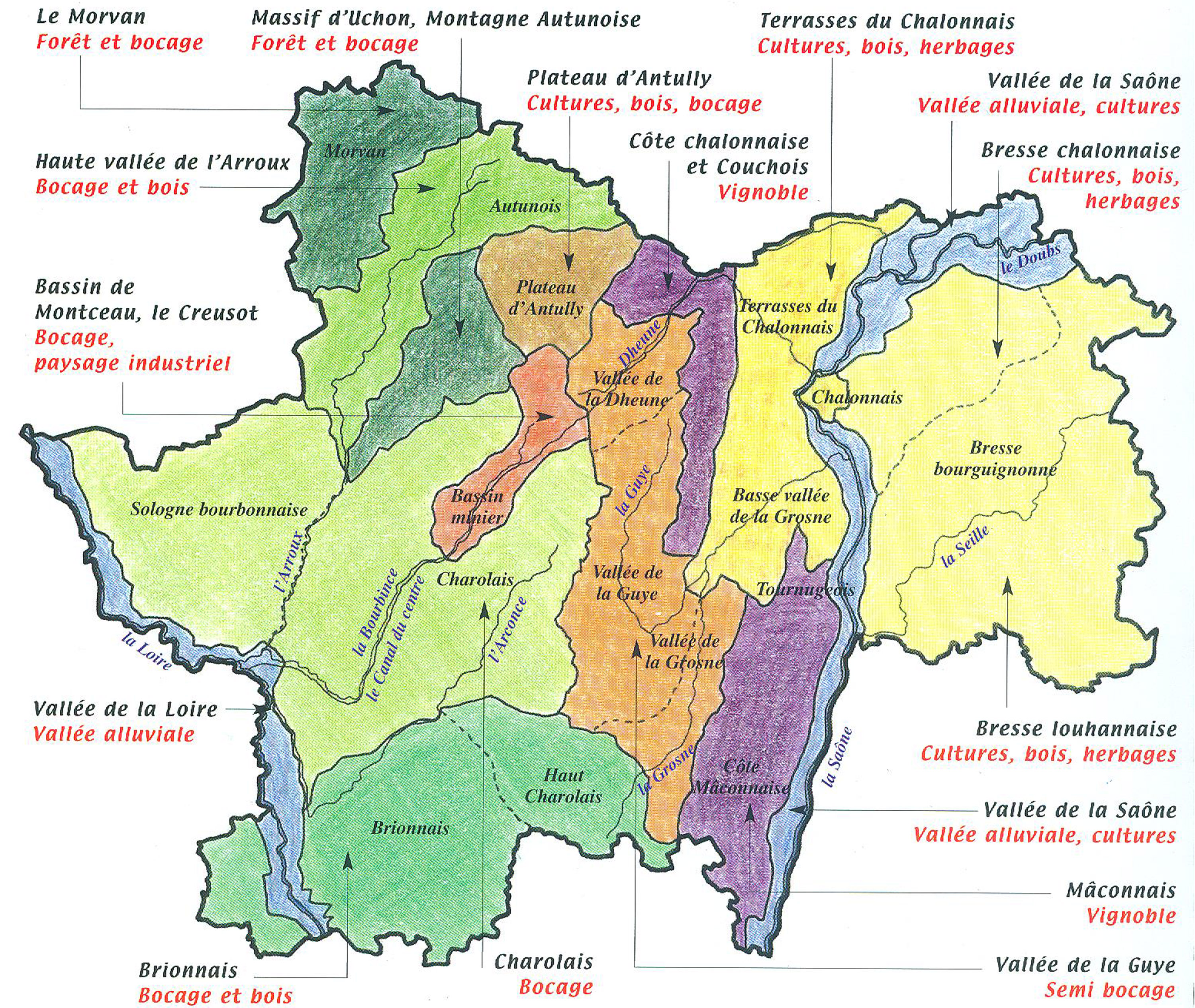 Carte des aires paysagères. Caue71. 2001