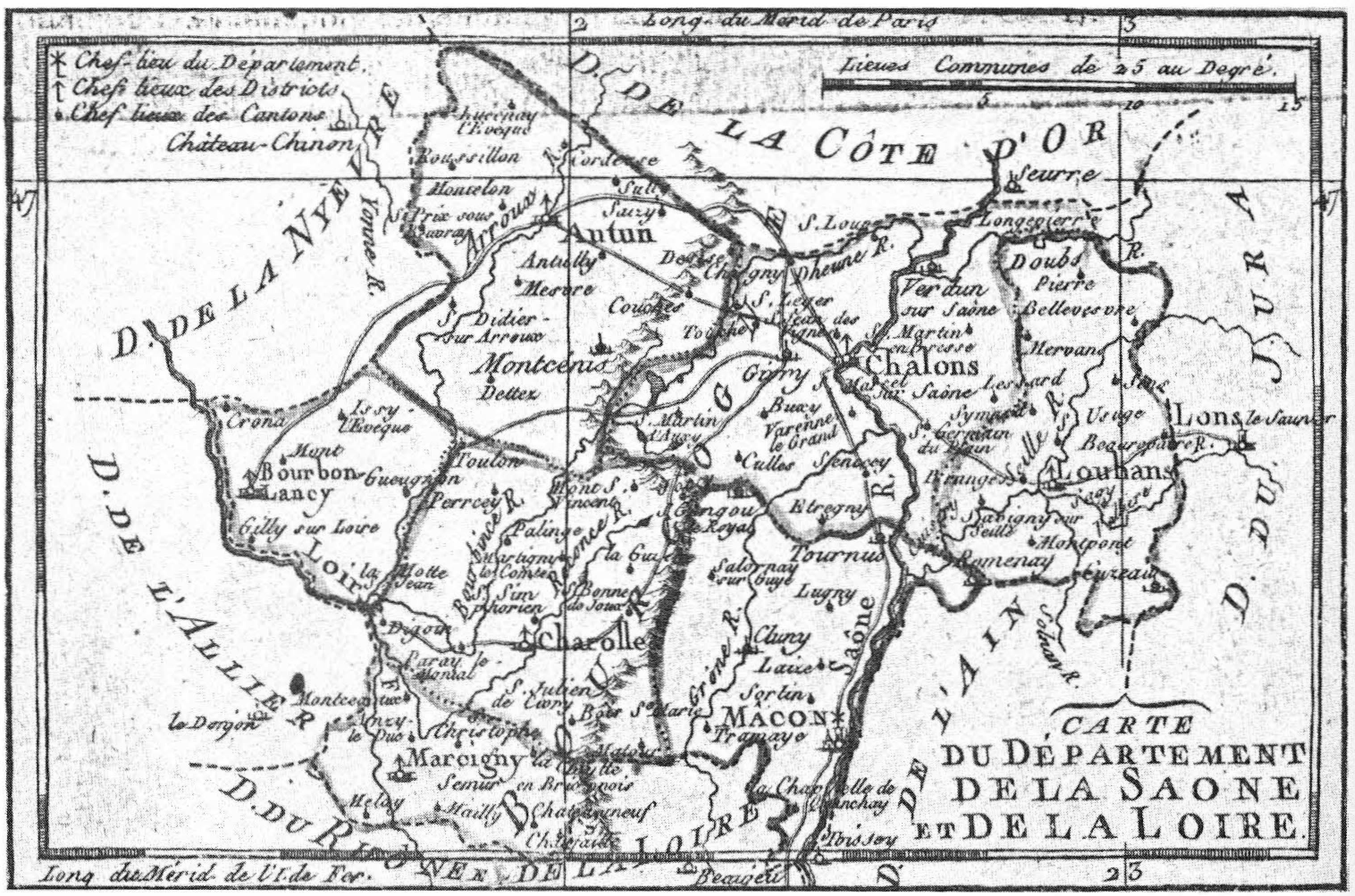 Carte du département de la Saône et de la Loire 1795. Carte du département de la Saône et de la Loire 1795.