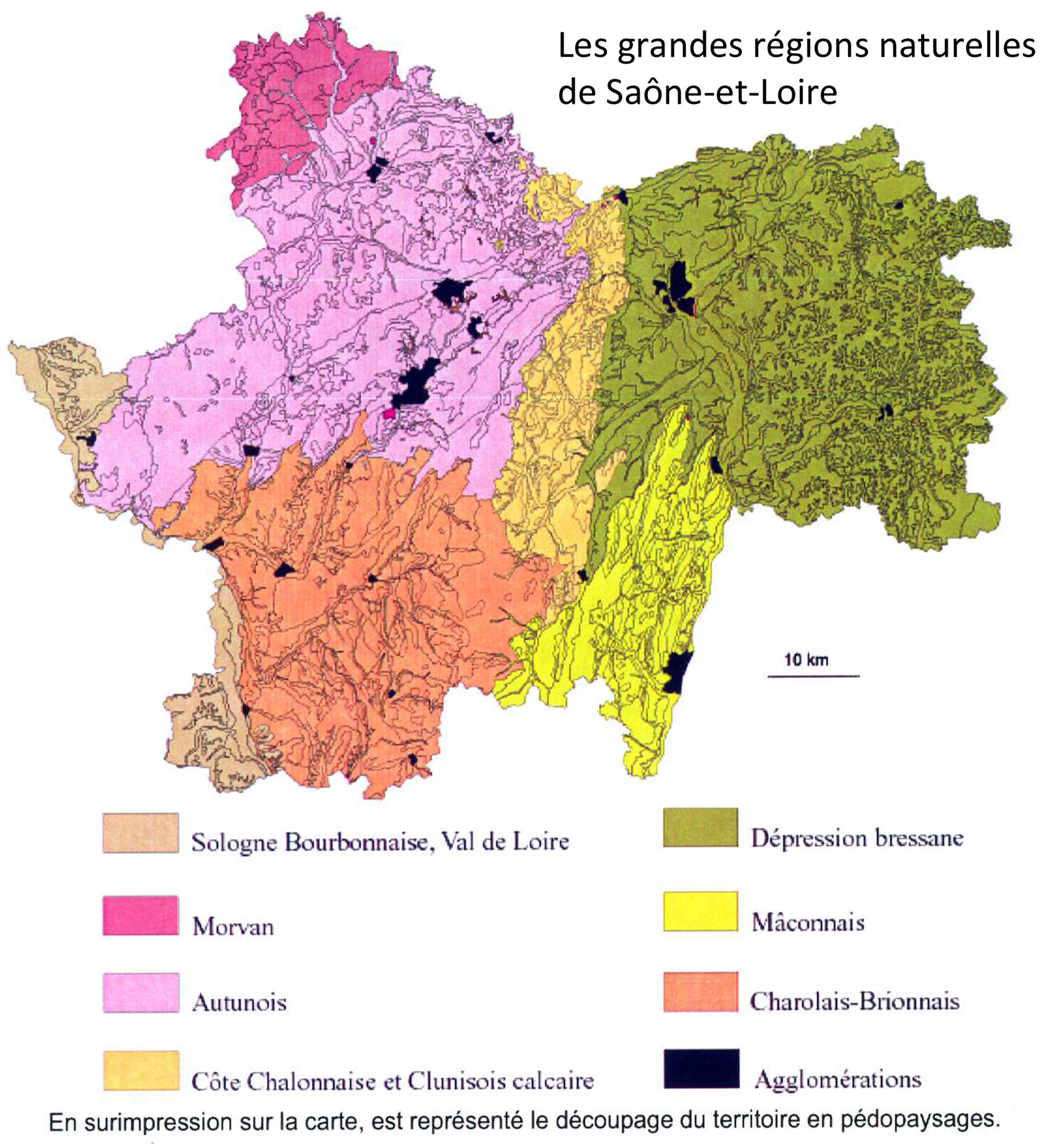 Carte des grandes régions naturelles de Saône-et-Loire. INRA 2005