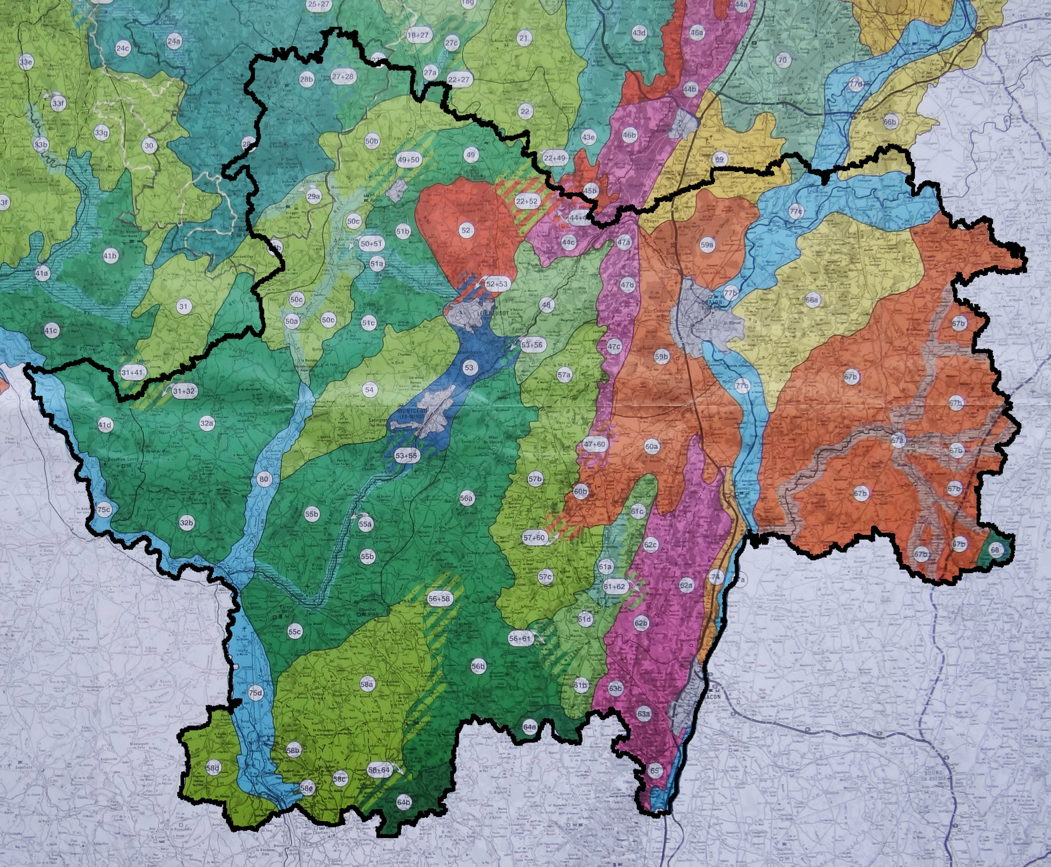 Carte des grands ensembles paysagers de Bourgogne. Dreal Bourgogne. 1997