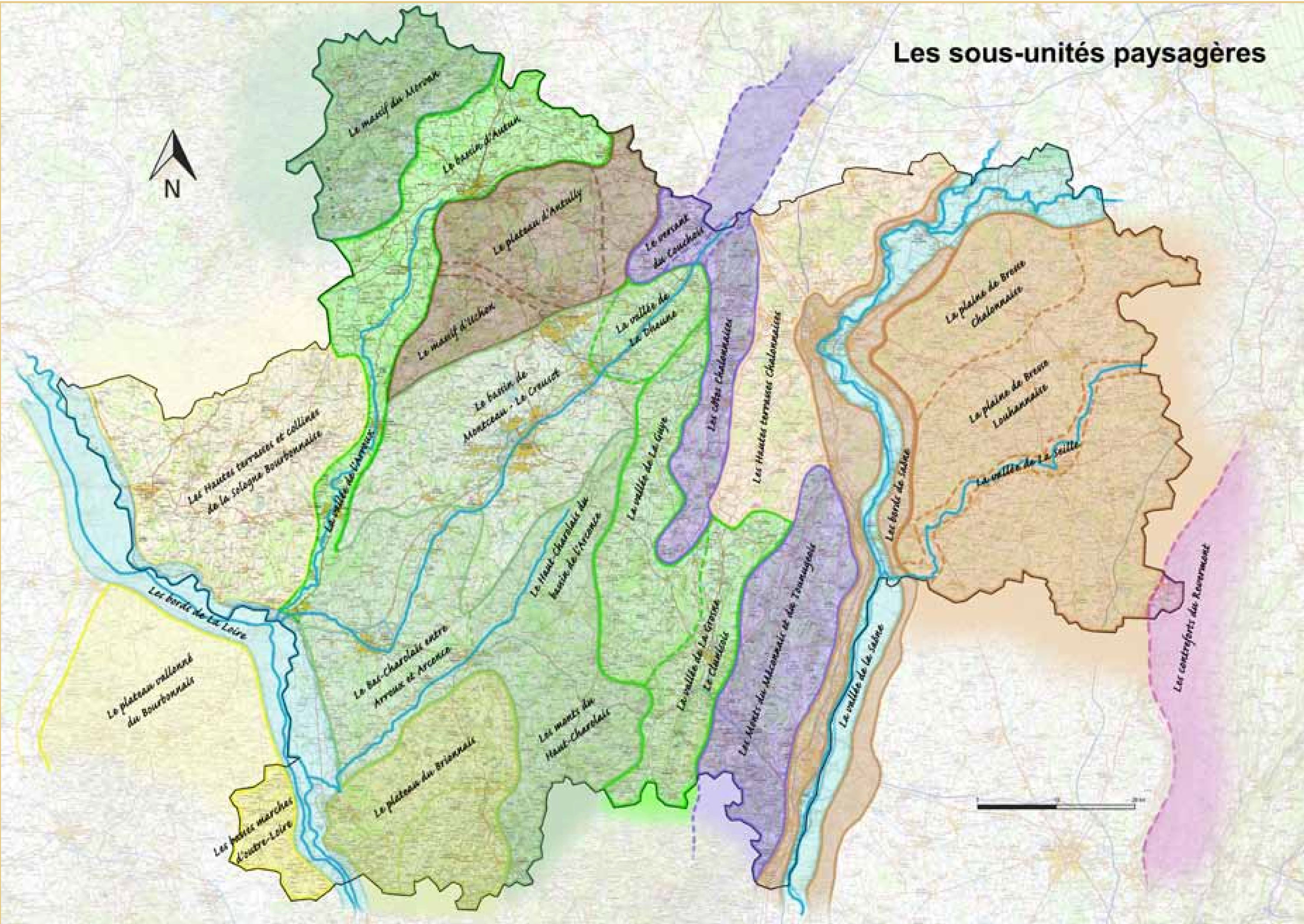 Carte des sous-unités paysagères. Caue 71. 2014