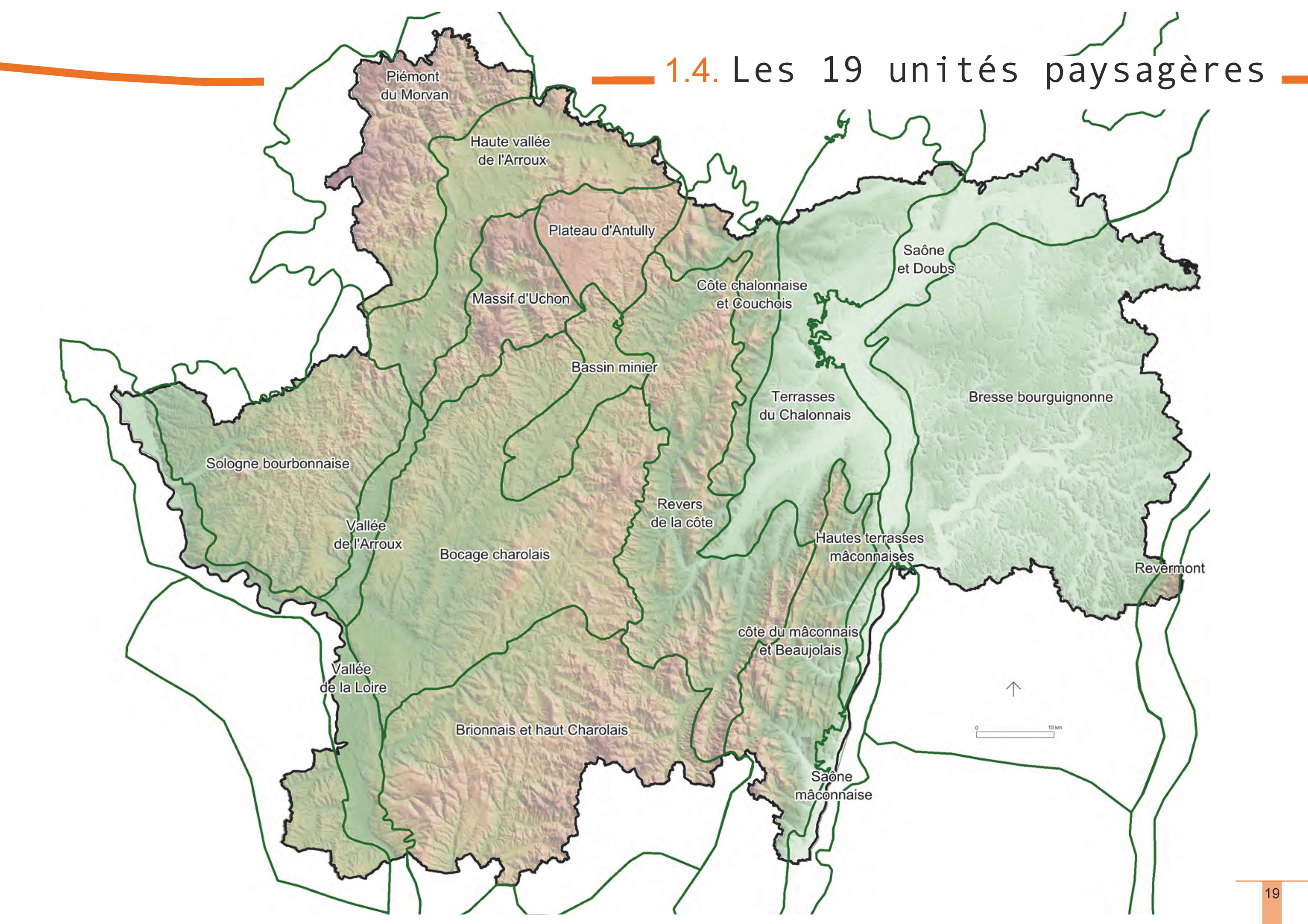 Carte des unités paysagères. Paysage et carrières en Saône-et-Loire. Dreal Bourgogne. 2012