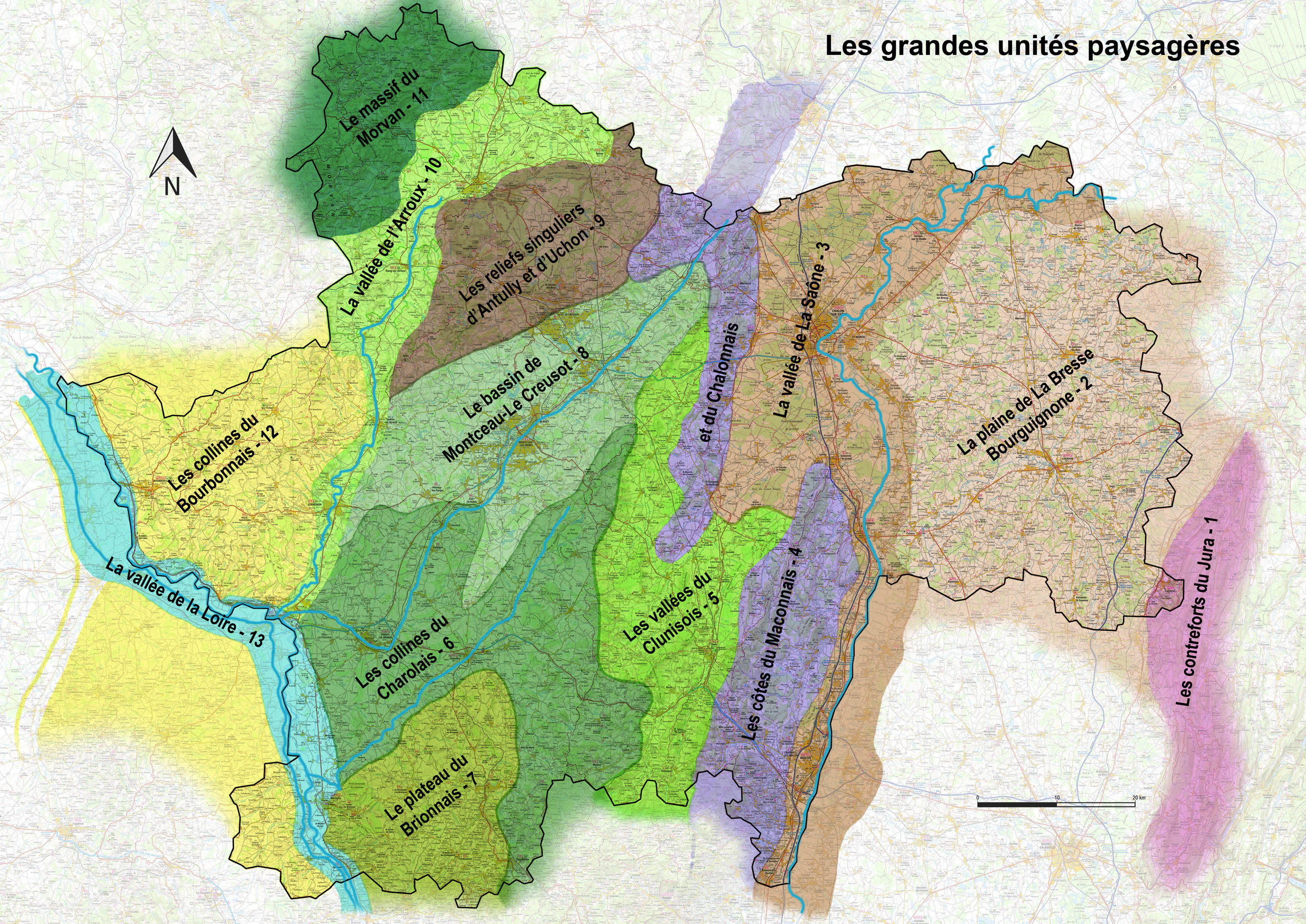 Carte des unités paysagères. Caue71. 2014