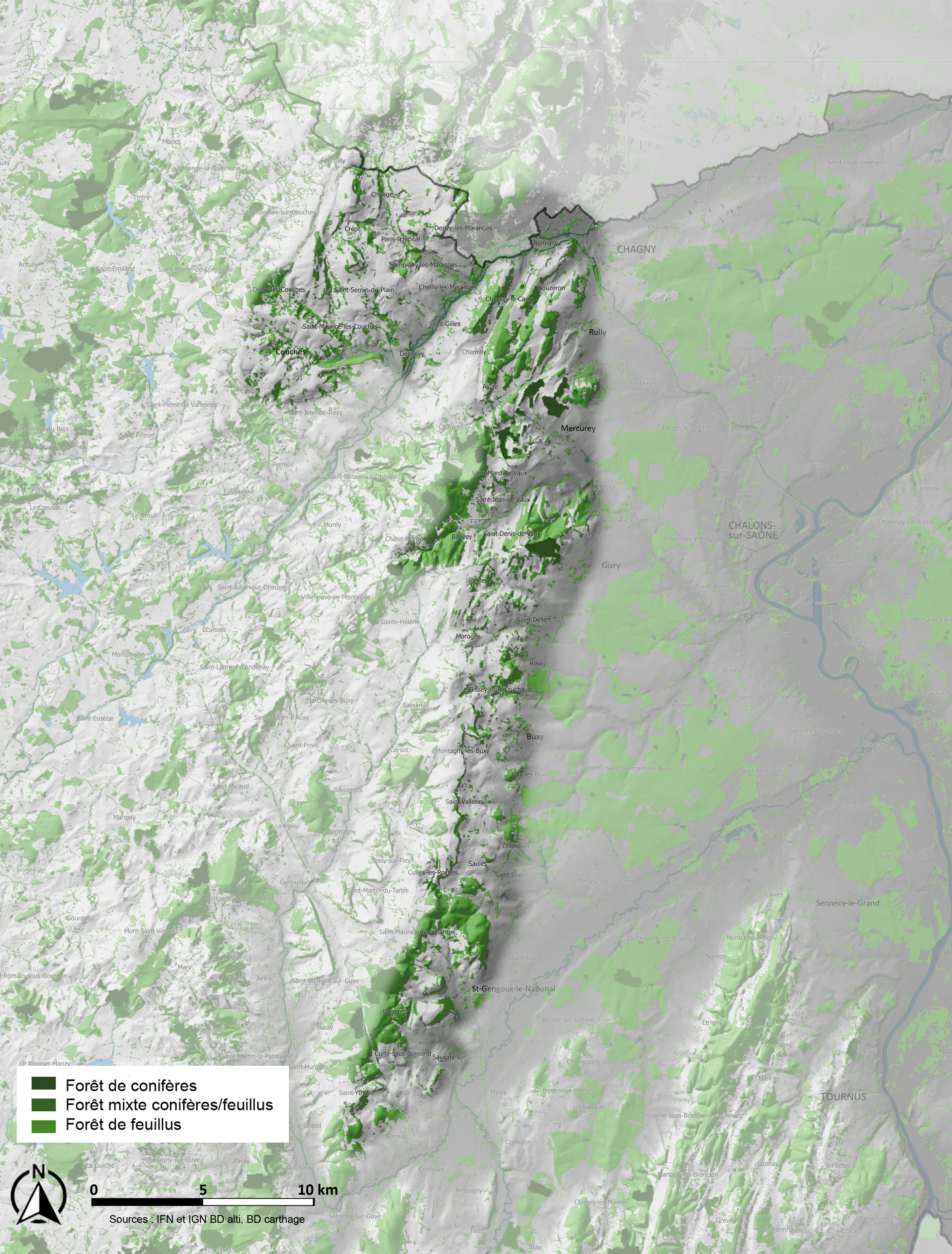 Côte Chalonnaise carte arbre et forêt