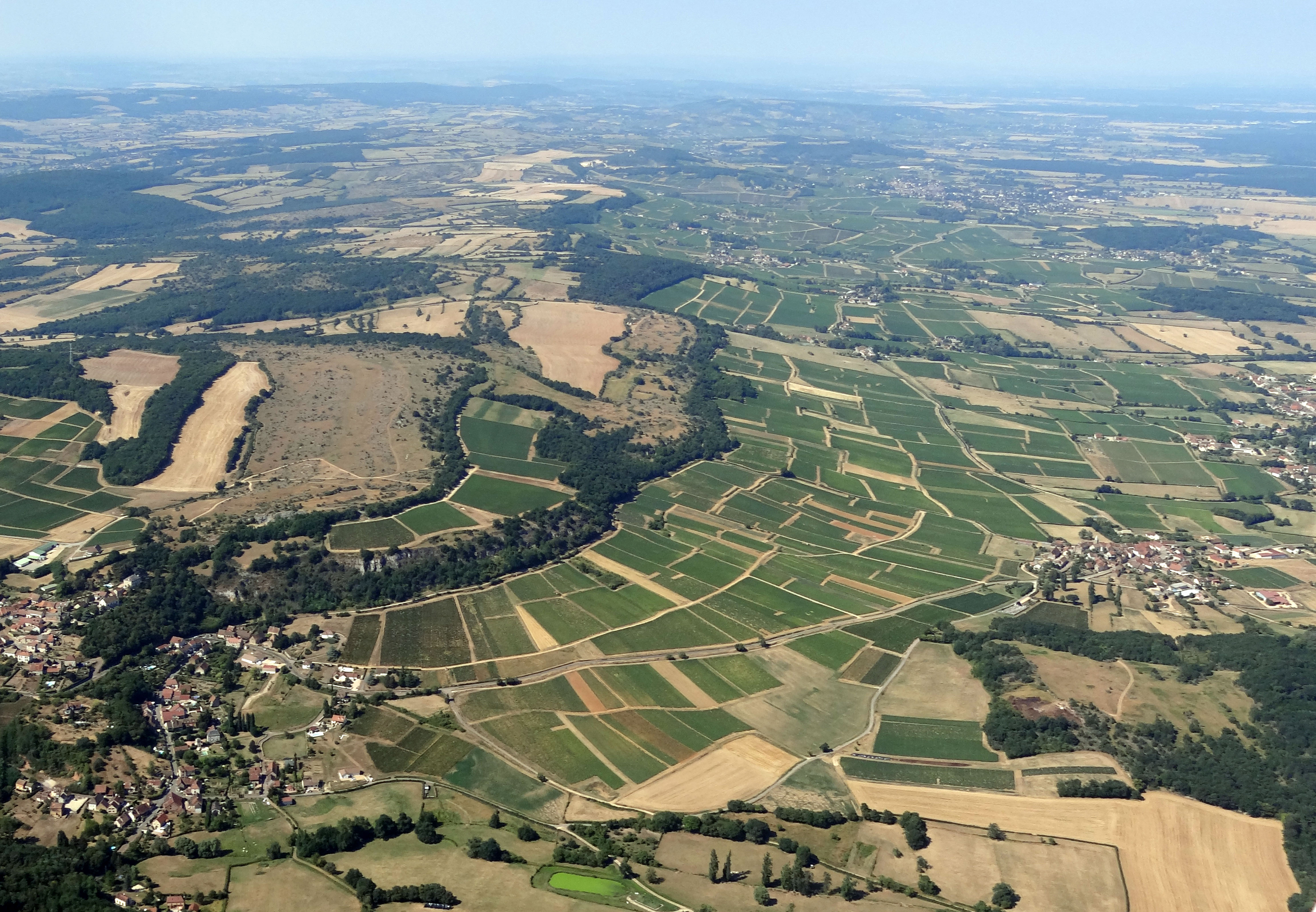 La côte est essentiellement constituée de calcaires et marnes jurassiques juxtaposées. En haut, les crêtes et une partie des plateaux calcaires sont en pelouses ou en forêt. Le vignoble recouvre les pentes marnocalcaires exposées vers l’est. Une ligne de villages est implantée sur son piémont au débouché des ruisseaux (Au premier plan Culles-les-Roches et Saules)