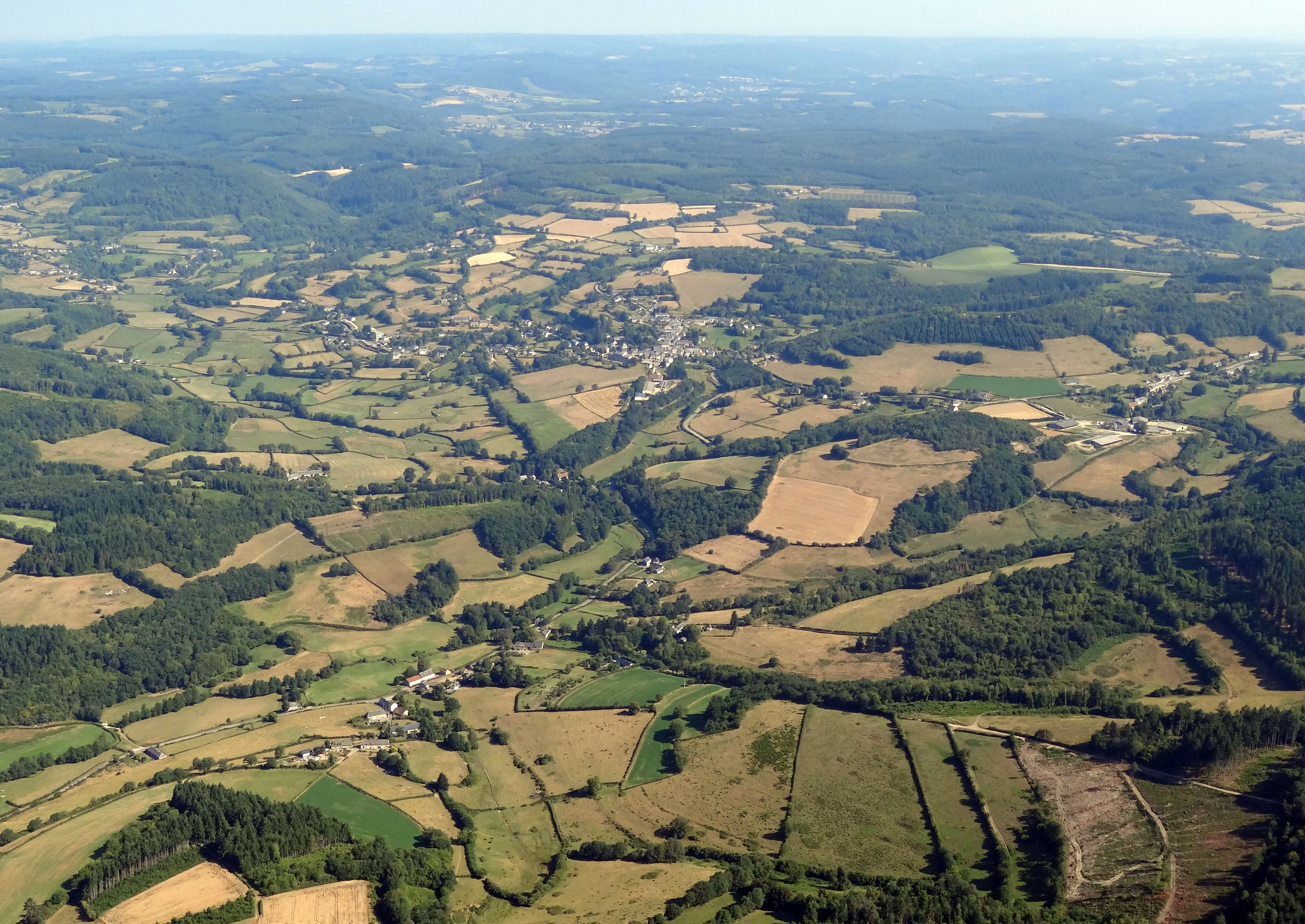 Les prairies sont omniprésentes, occupant presque tout l’espace dans les fonds de vallée, sur les versants les moins pentus et au sein de clairières agricoles cernées de bois. Au premier plan le hameau de Vignerux, en arrière-plan Cussy-en-Morvan.