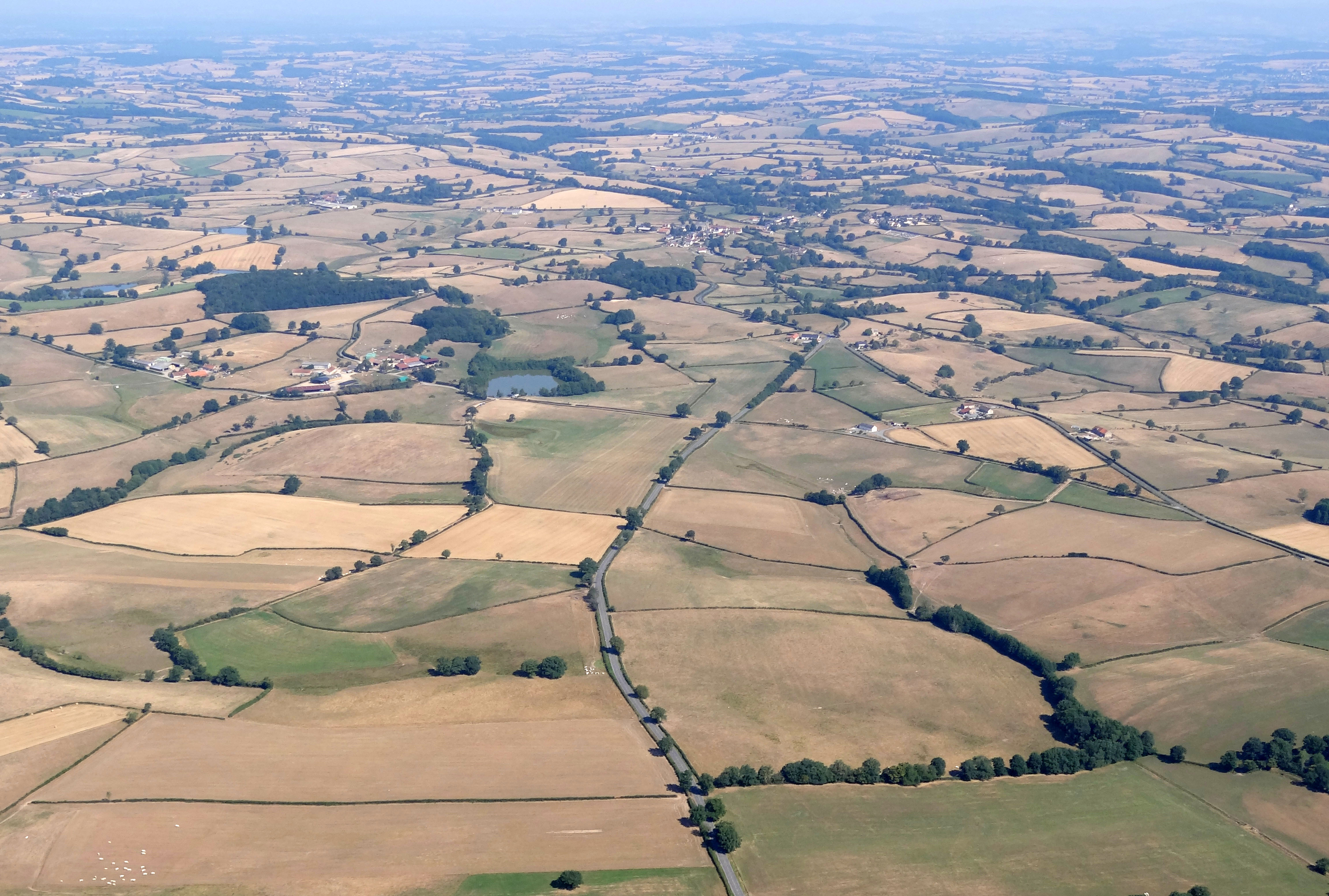 Les Collines du Bourbonnais présentent un relief collinaire dégagé dans des roches cristallines plus au moins dures, parcouru par de nombreuses rivières qui se dirigent vers l'Arroux et la Loire. Les altitudes moyennes sont comprises entre 300 et 370m. Au centre la RD198, route de crête menant au village de la Chapelle-au-Mans. Curdin