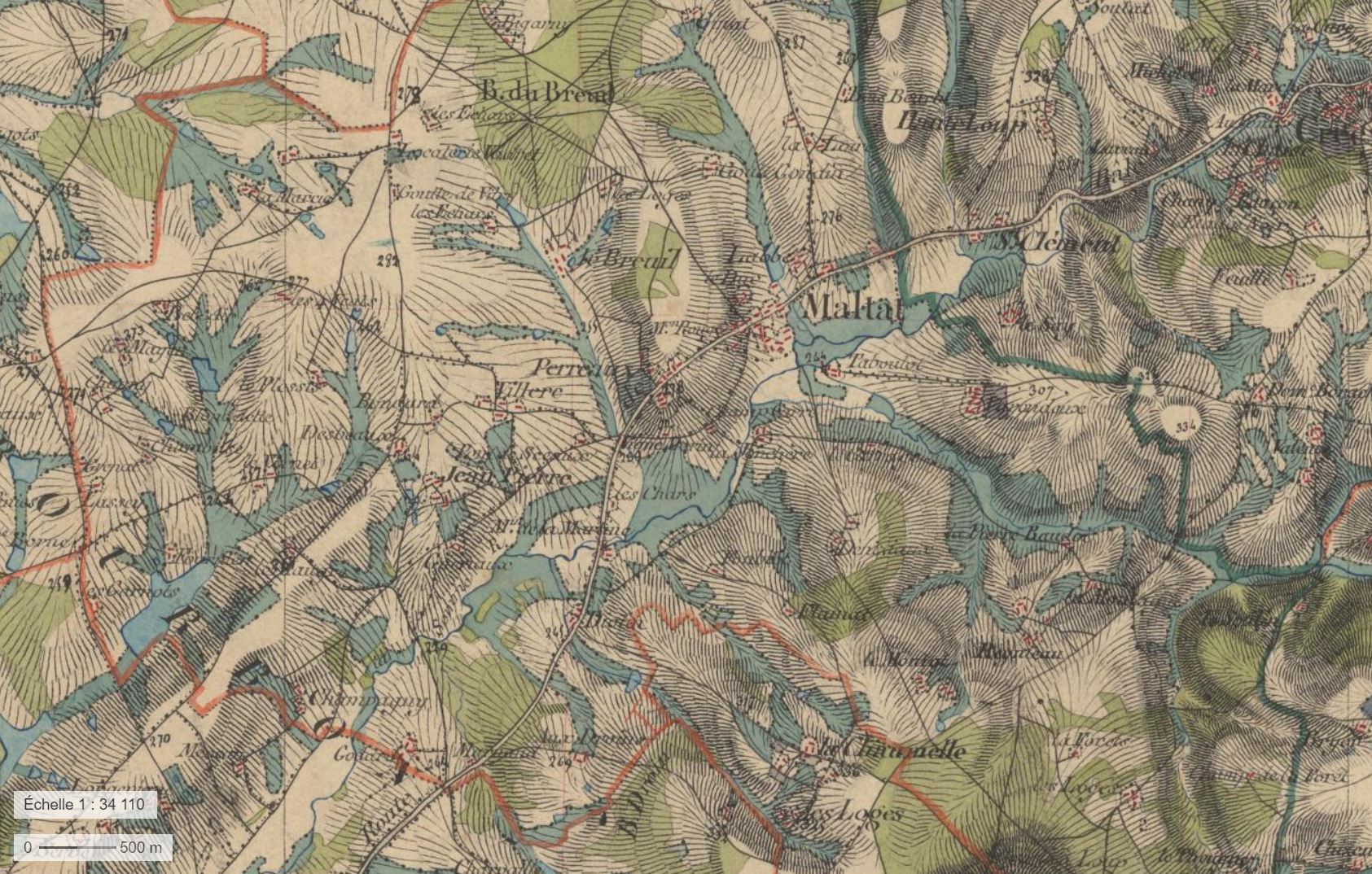 Collines du Bourbonnais carte d’Etat-Major 1860
