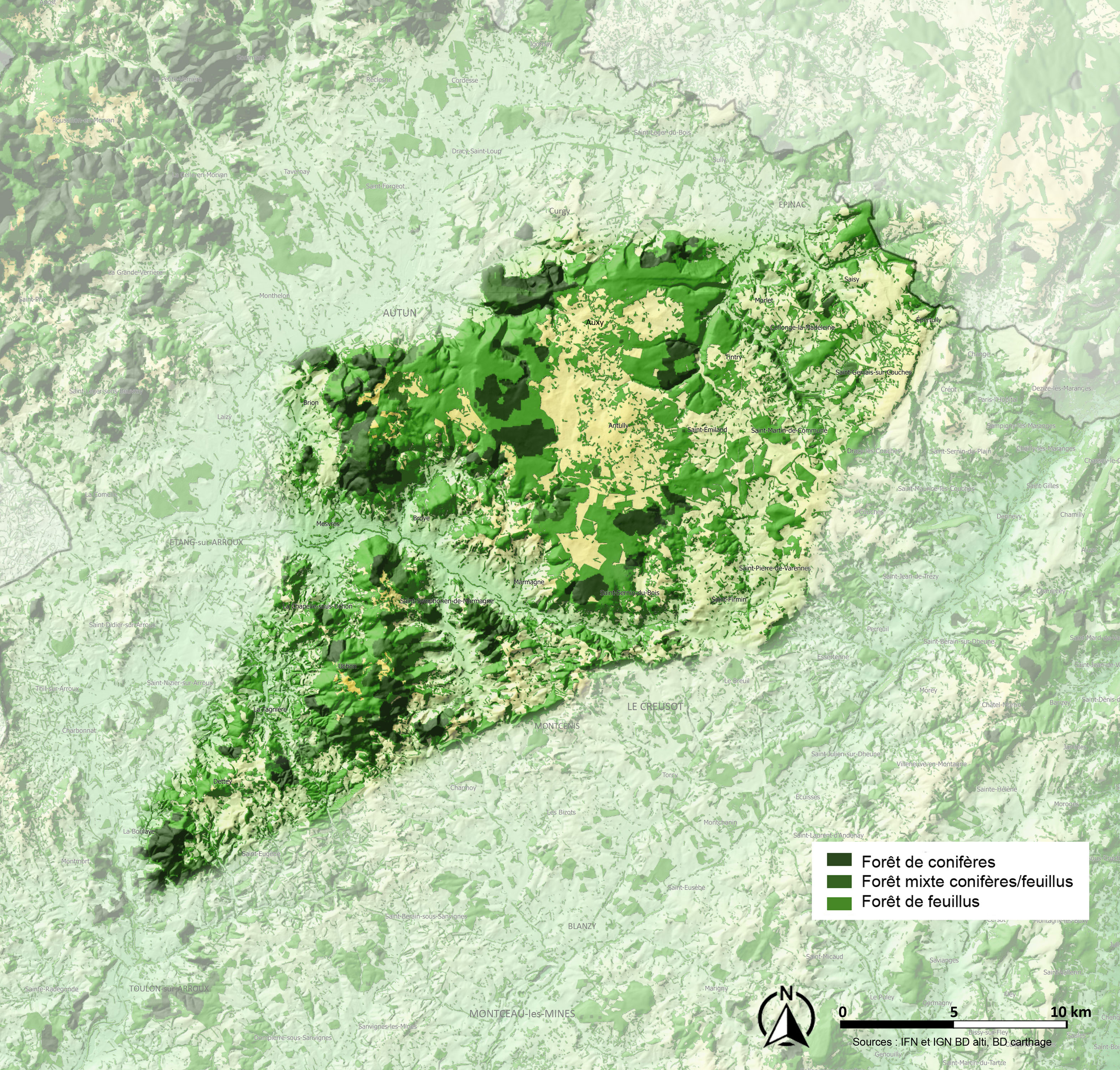 Montagne Autunoise carte arbre et forêt Montagne Autunoise carte arbre et forêt