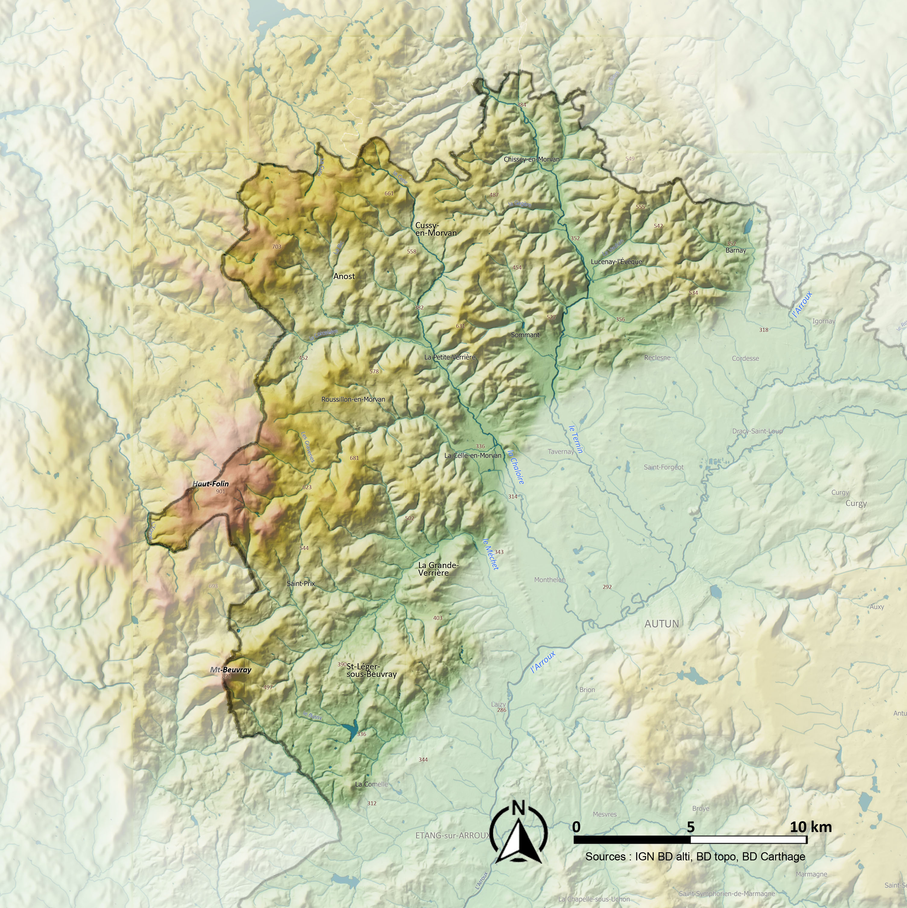 Morvan Oriental carte relief et eau