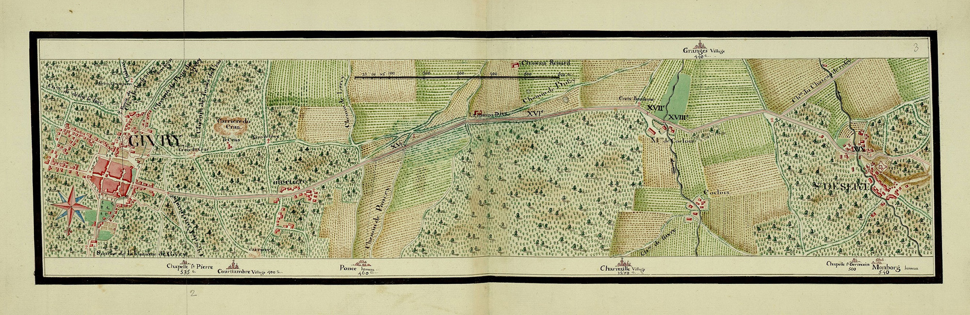 Atlas général des routes de la province de Bourgogne : route n° 40 de Buxy à Givry par Saint-Désert, seconde moitié du XVIIIe siècle