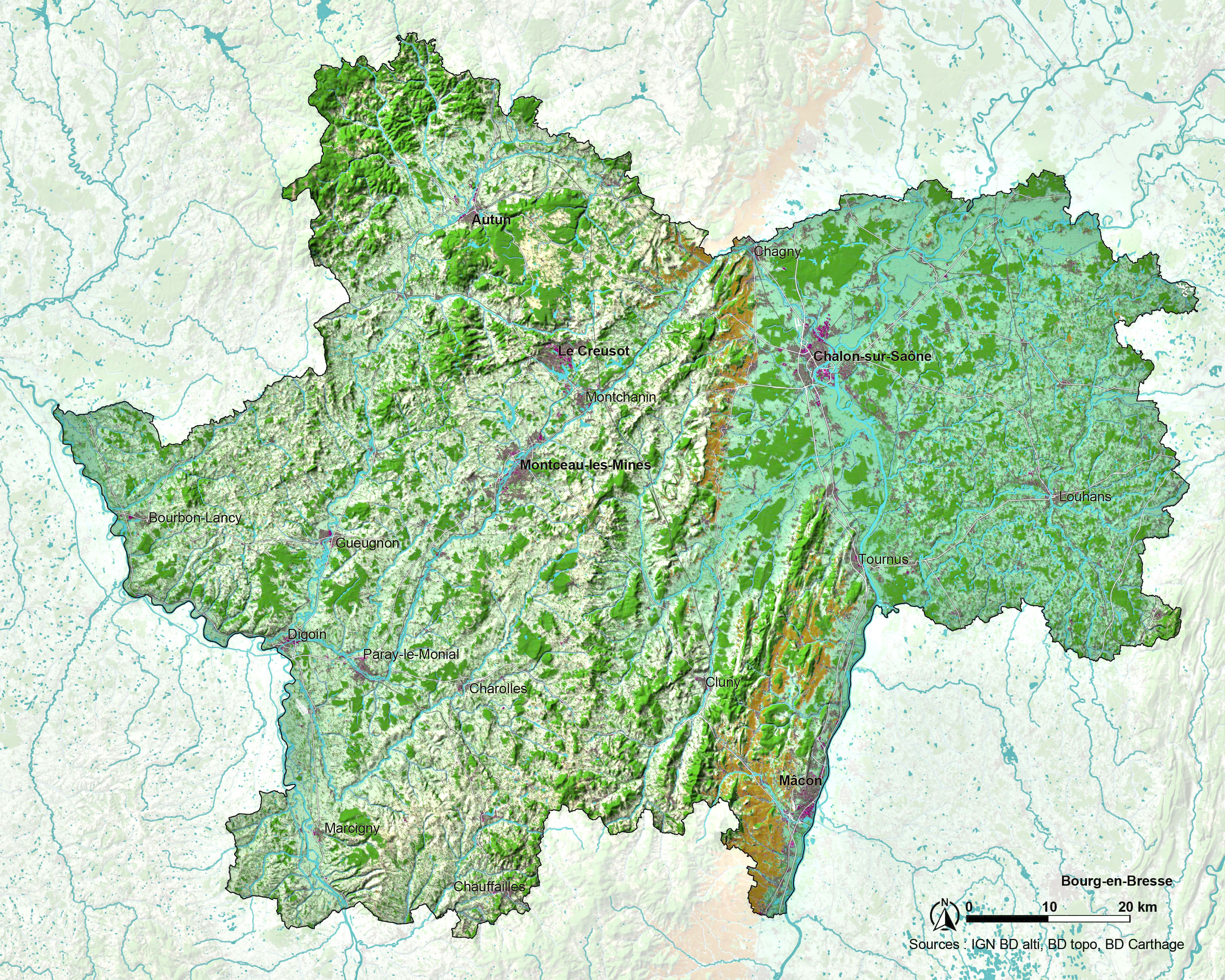 Carte du département de la Saône-et-Loire