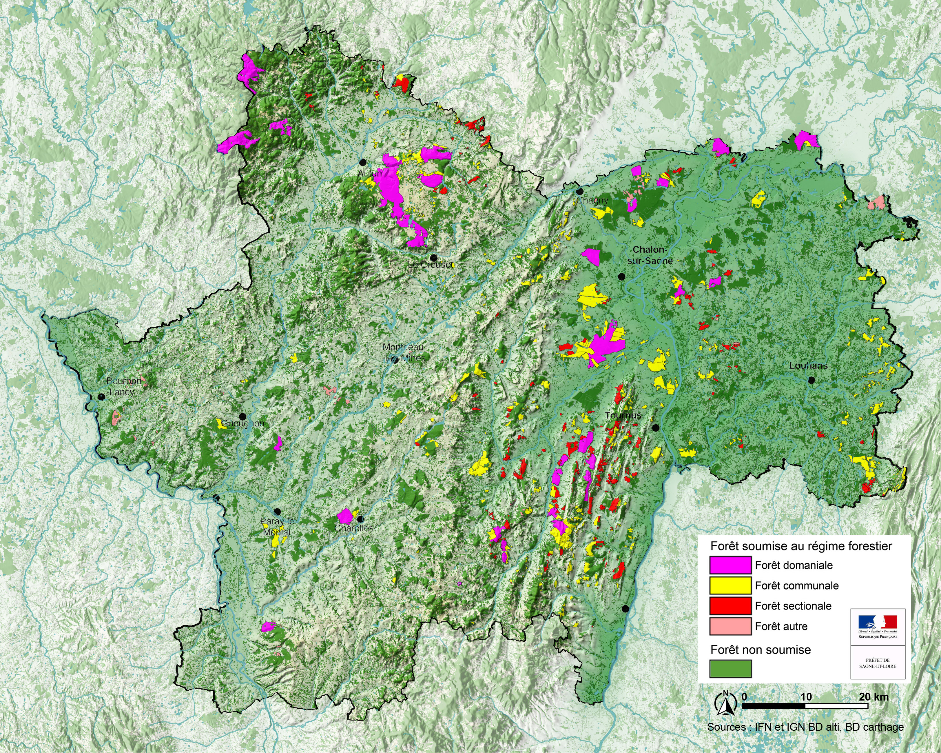 Carte de la propriété forestière. Source IFN
