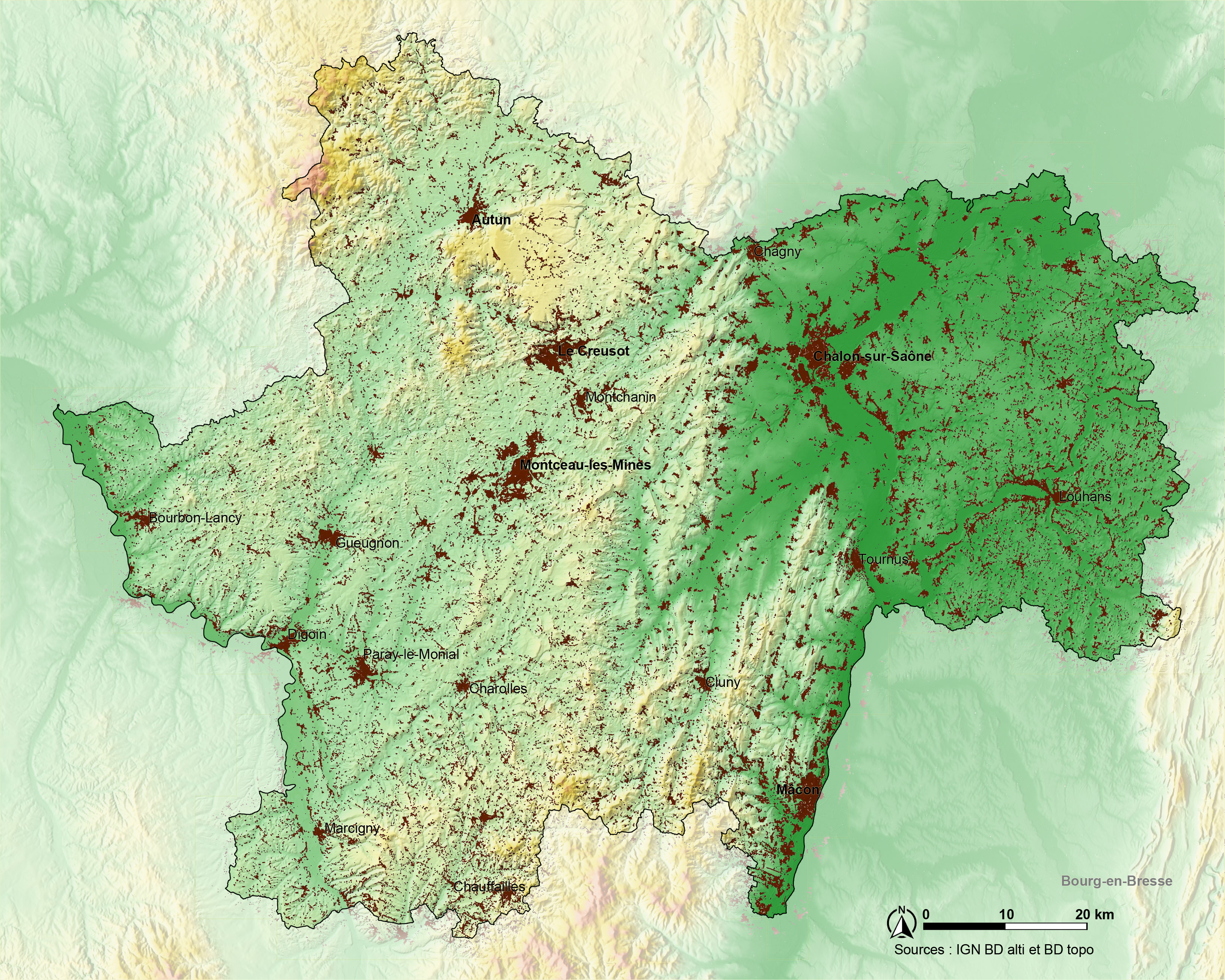 Carte de l'urbanisation en Saône-et-Loire Carte de l'urbanisation en Saône-et-Loire