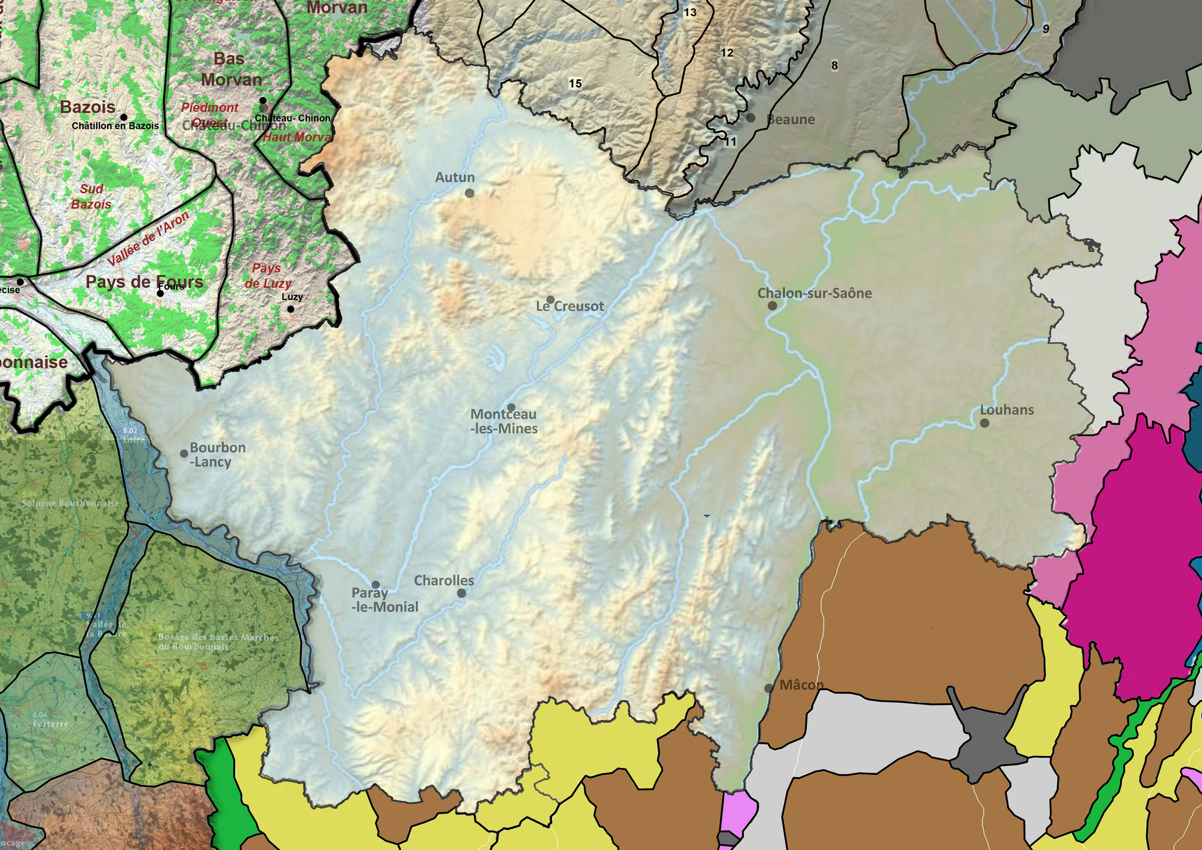 Les unités paysagères des departements voisins de la Saône-et-Loire