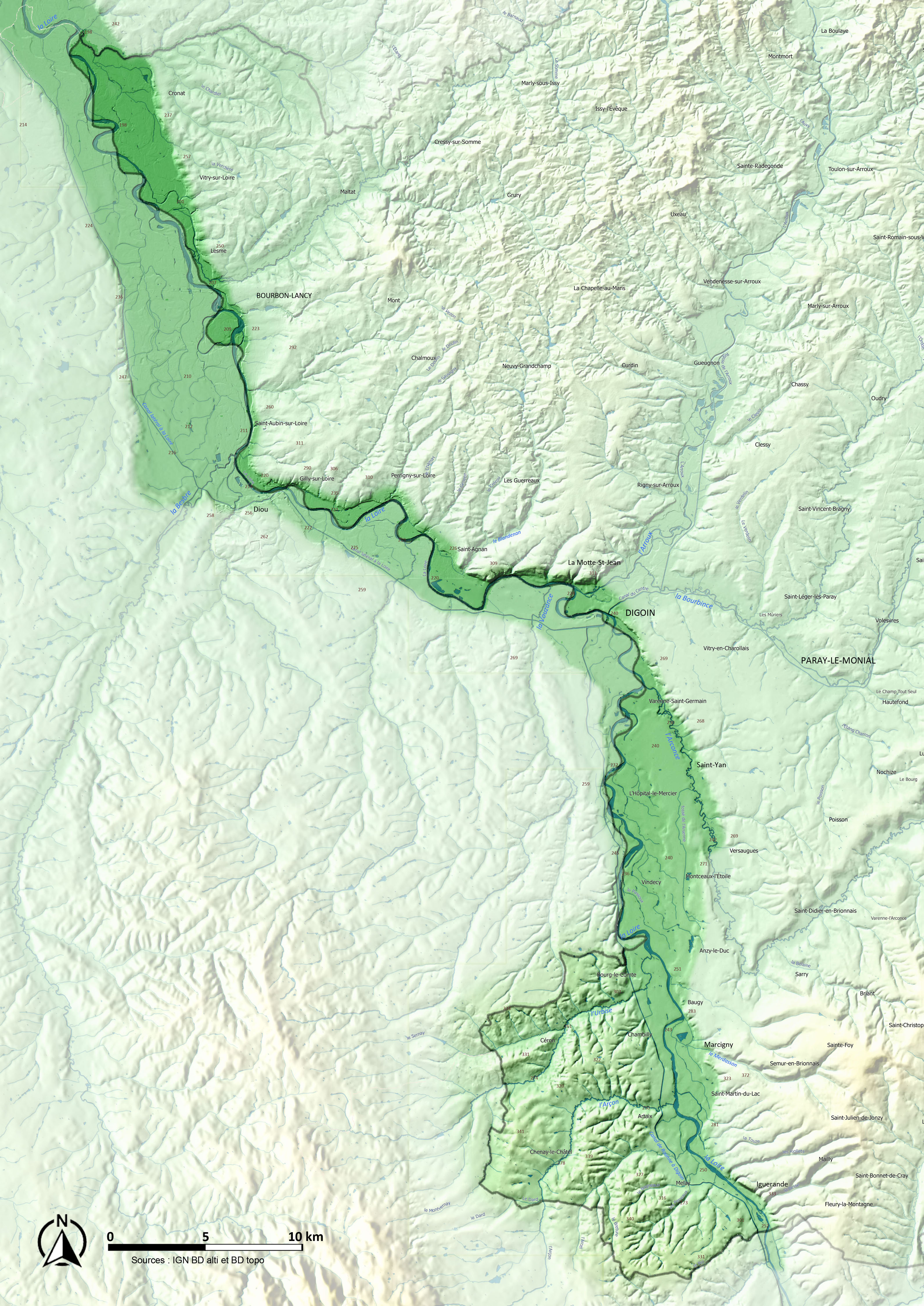 Vallée de la Loire carte relief et eau Vallée de la Loire carte relief et eau