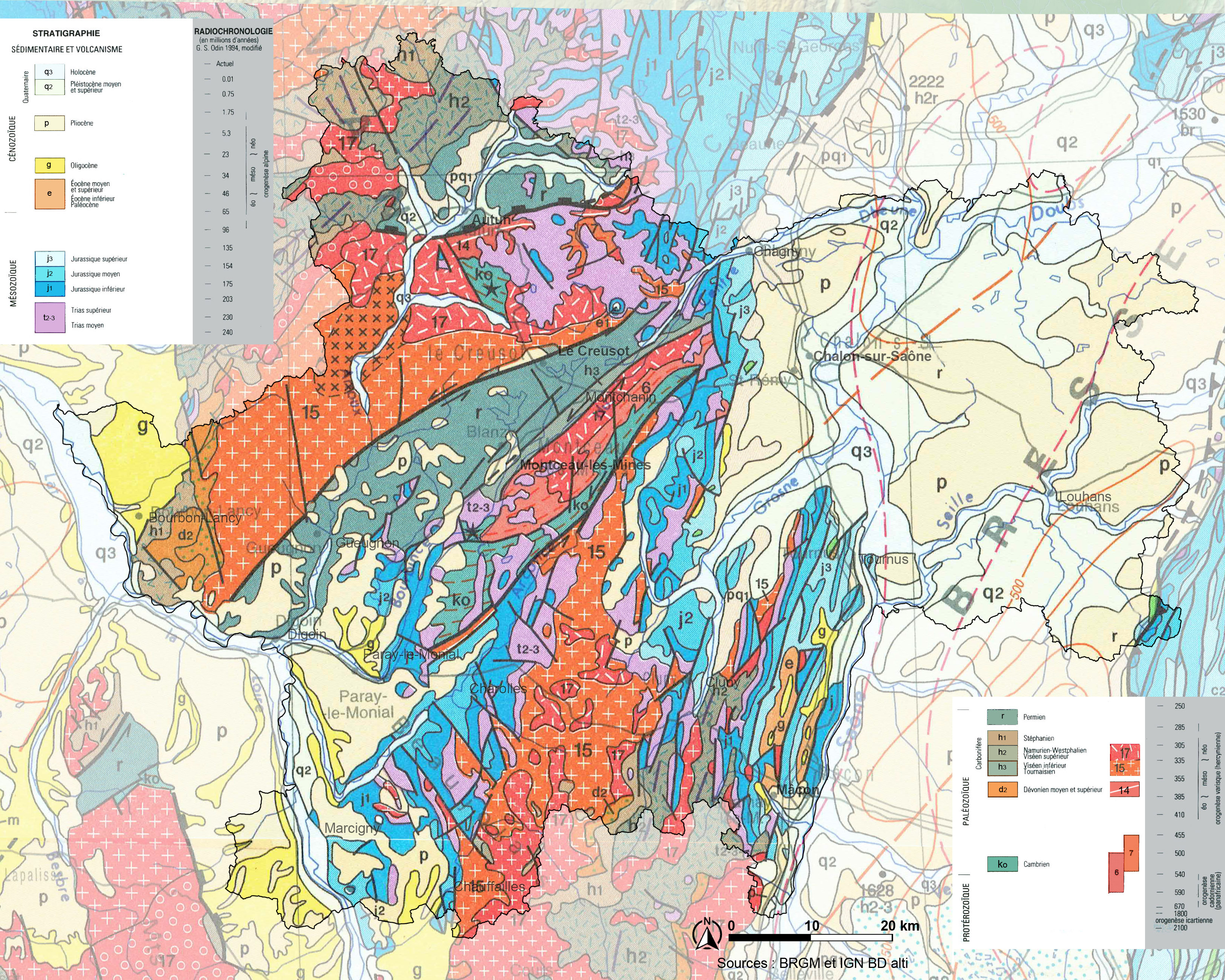 Carte géologique de Saône-et-Loire  en grand format (nouvelle fenêtre)