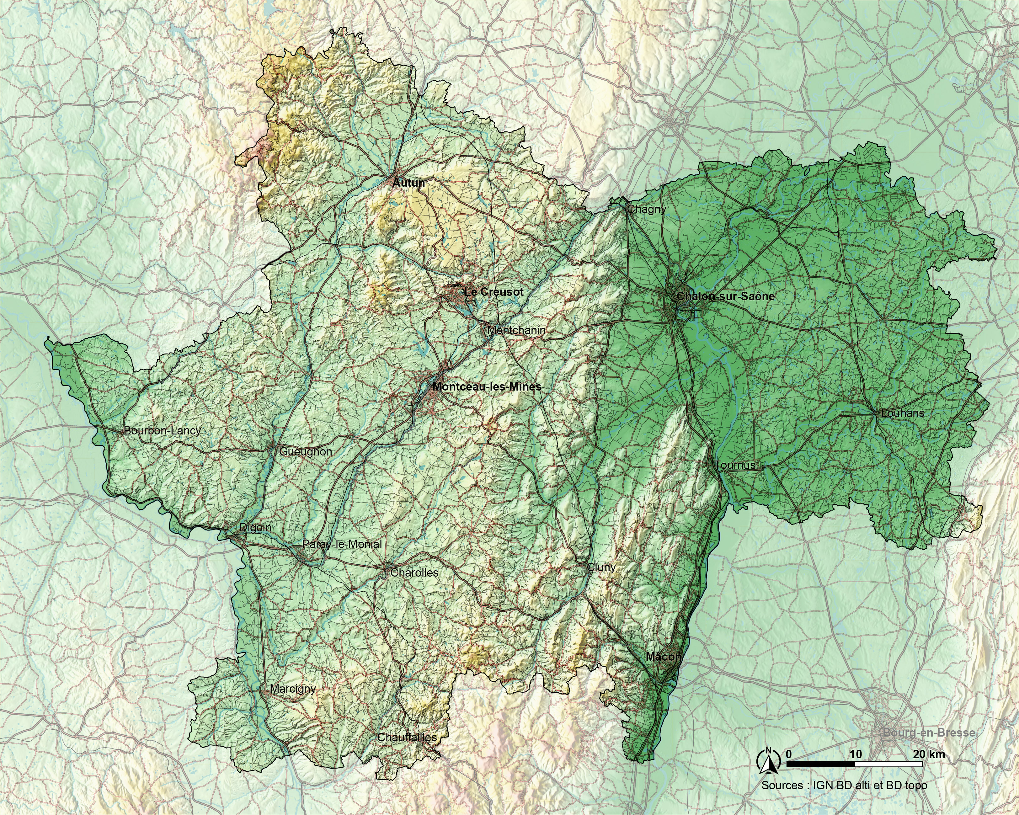 Carte du réseau routier de Saône-et-Loire  en grand format (nouvelle fenêtre)